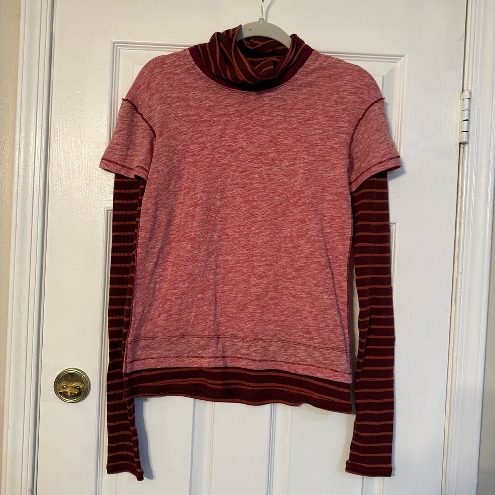 We The Free Red  and Burgundy Striped Top